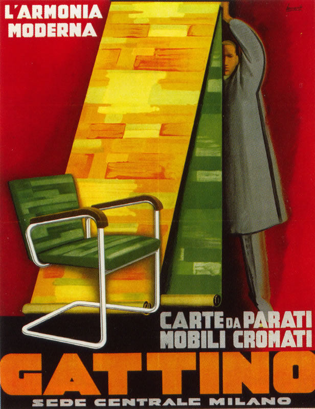 Man shows fabric and chair; red, yellow, green