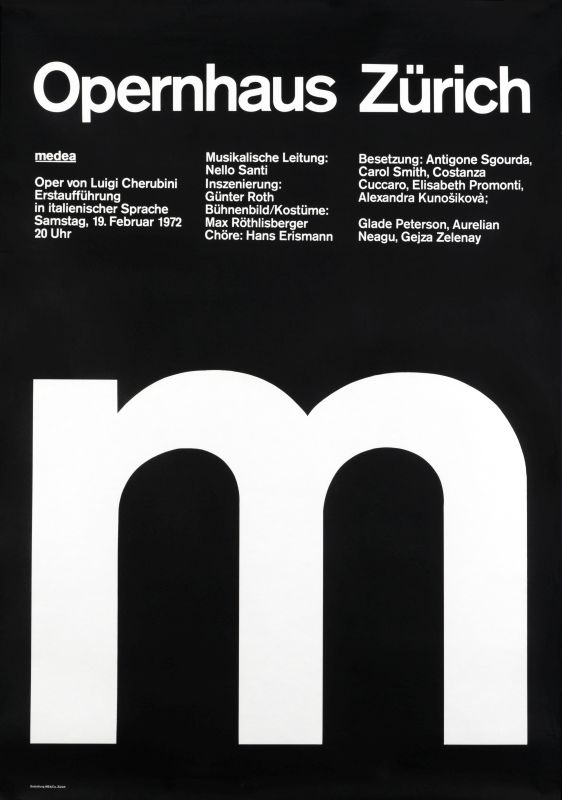 Central white M under text; black, white