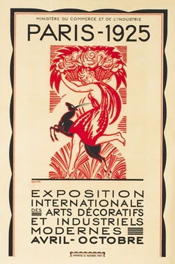 Woman frolicking with gazelle in woods with rose above; red, black, white