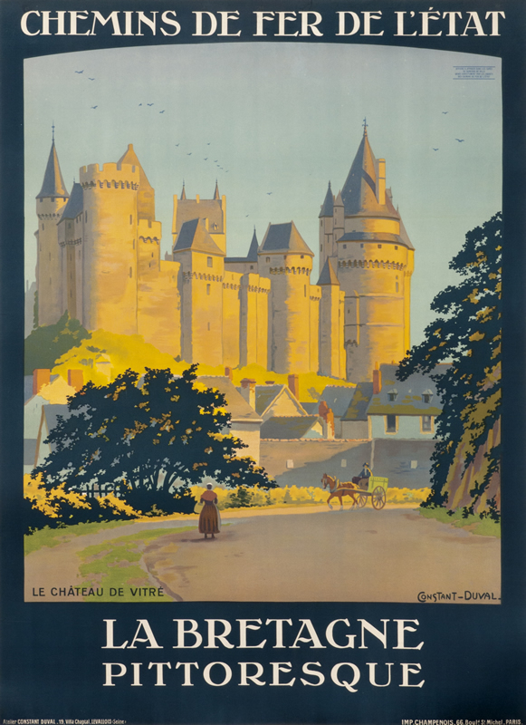 View of Chateau de Vitre; brown, blue, green