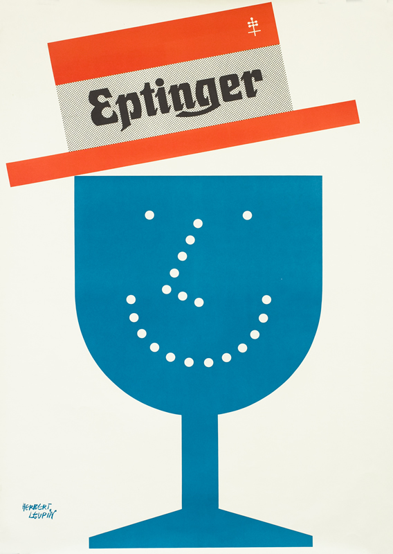 Smiling anthropomorphized glass with hat tipped; blue, red, black