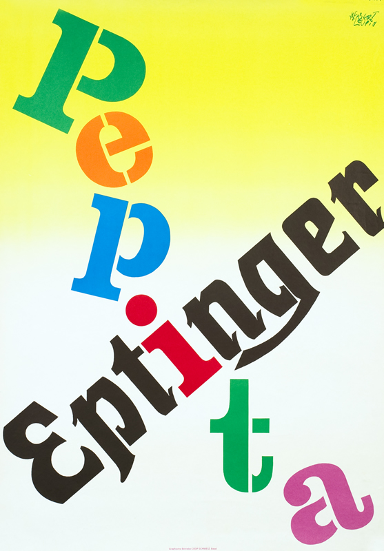 Words Pepita & Eptinger join at the "I"; green, orange, blue, pink, black