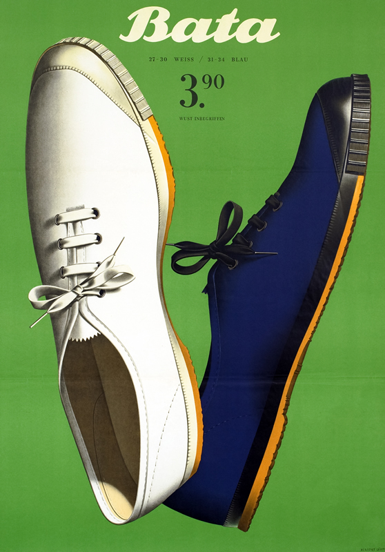 A white sneaker and a blue sneaker on green background; blue, green, white