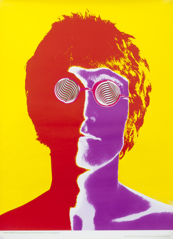 Psychedelic portrait of John Lennon Beatles; red, purple, yellow