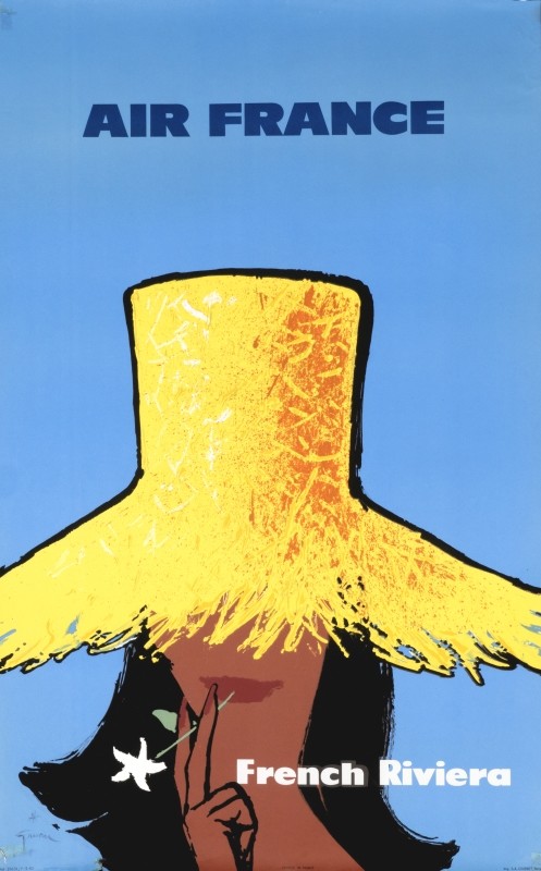 Woman in straw hat; yellow, blue