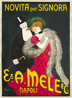 Man and woman in evening dress; red, yellow, green