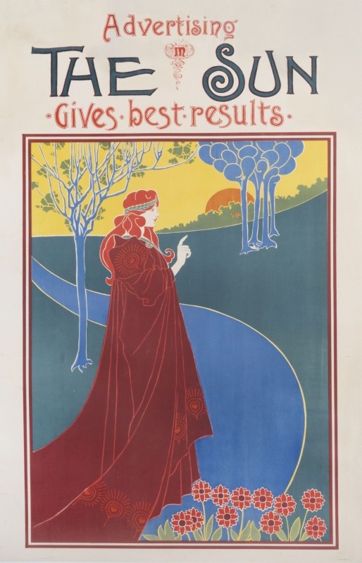 Robed woman on a road; red, green, blue, yellow