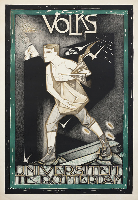 Man sowing seeds; green black, gold