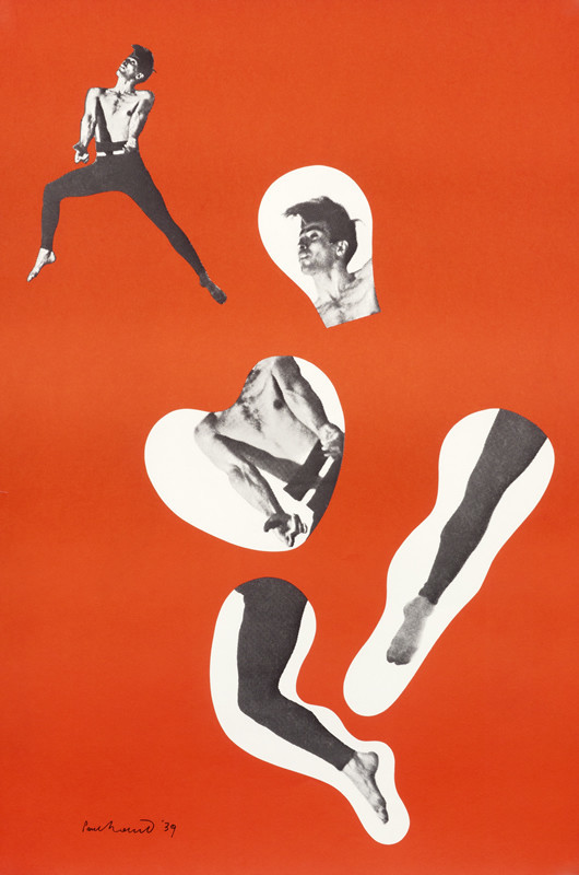 Photos of dancer in abstract leg, heart shapes; red, black, white